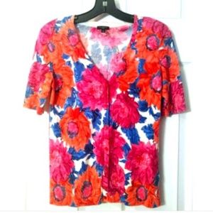 Women's Sweater P White Pink Orange Blue Floral Cardigan Cottagecore Girlie